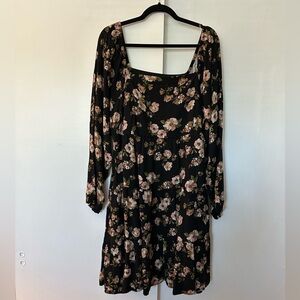 Time and Tru Black Floral Long Sleeve Dress size xl new nwt